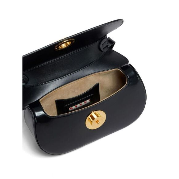 MARNI Smooth Leather Shoulder Bag with Gold Clasp Women BLACK Pouches - Picture 4 of 5